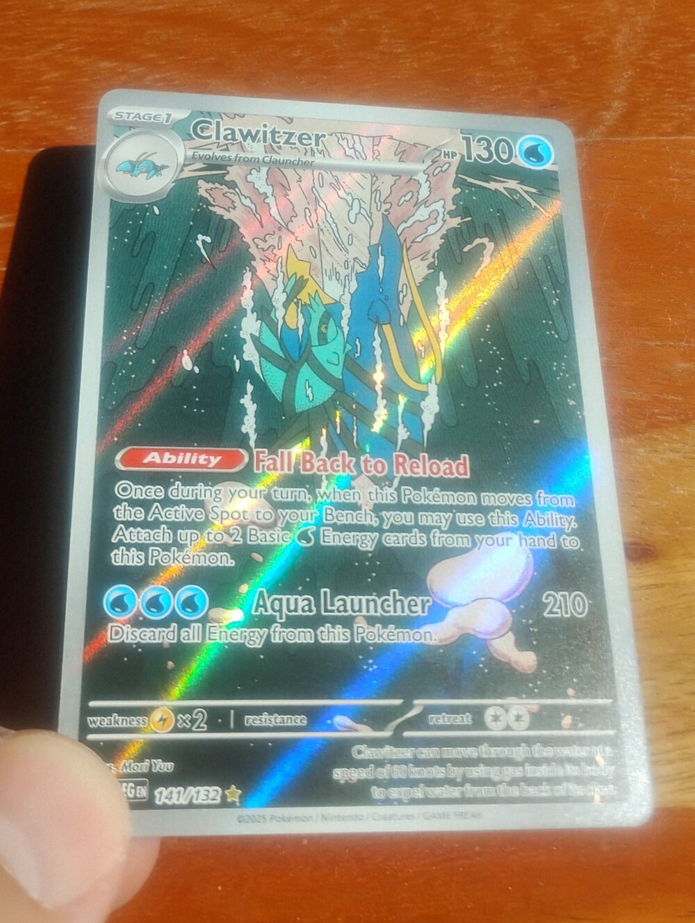 Mint 2025 Holo Clawitzer 142/132 Illustration Rare Mega Evolutions Pokemon Card